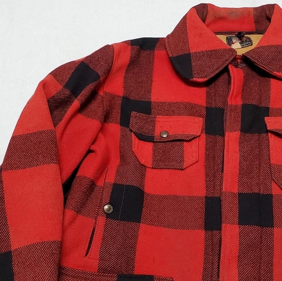 1950s Vintage Woolrich Woolen Mills Mackinaw Red Plaid Wool Hunting Jacket L - Picture 9 of 16